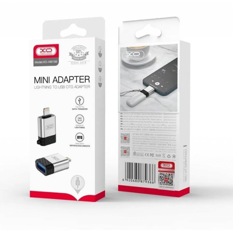 Адаптер XO NB186 OTG (Lightning-USB/Data), Серебро