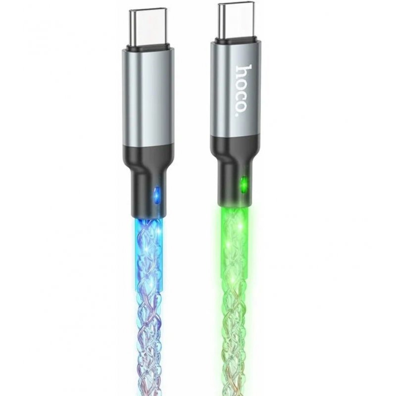 Кабель USB-C Hoco U112 60W Type-c+Type-C 1м, светящийся,Серый