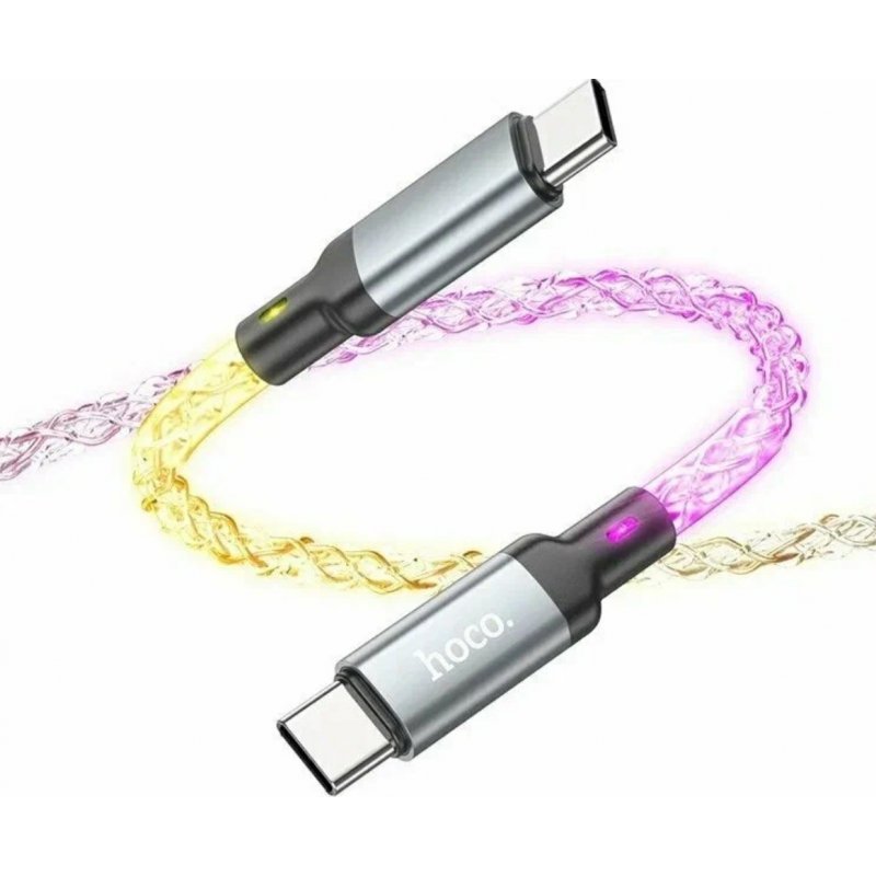 Кабель USB-C Hoco U112 60W Type-c+Type-C 1м, светящийся,Серый