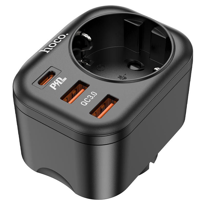 Сетевой фильтр HOCO NS3 1 гнездо + PD 20W + 2USB QC3.0 18W ,Черный