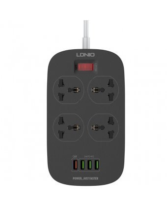 Сетевой фильтр LDNIO SC4407Q/2м/ 4 розетки EU_UK_US/ 2500W/ 4 USB+QC 3.0, Черный Сетевой фильтр LDNIO SC4407Q/2м/ 4 розетки EU_UK_US/ 2500W/ 4 USB+QC 3.0, Черный