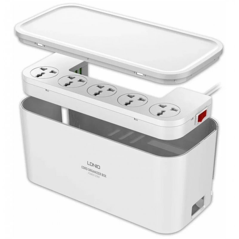 Сетевой фильтр LDNIO 5 розеток + 3 USB 3.4A SN5309 LDNIO+Органайзер для проводов, Белый