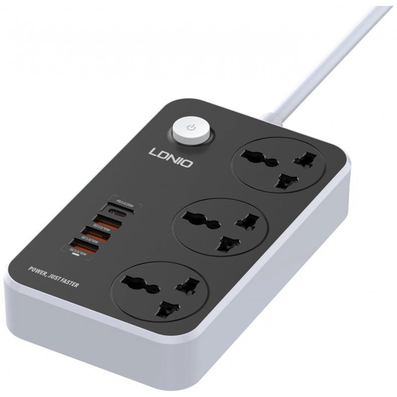 Сетевой фильтр LDNIO SC3412 2м, 3 розетки, 3*USB QC3.0, Type-C PD(SC3412) Серый