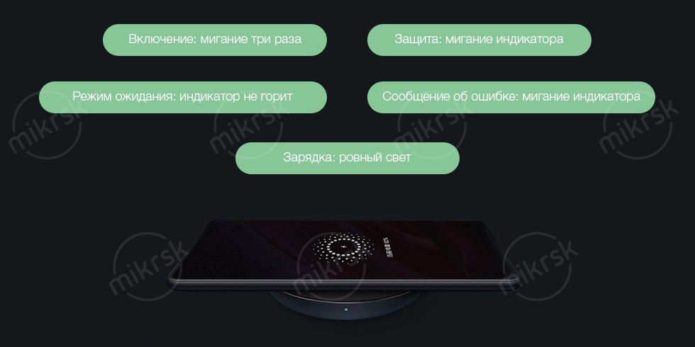 Беспроводное зарядное устройство Xiaomi Mi Wireless Charging Pad (EAC)(черный, с проводом, без адаптера)